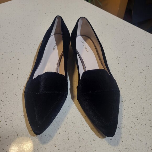Black Velvet Loafers Ladies Size 8 Cole Haan Marlee Skimmer Flats - Picture 11 of 12